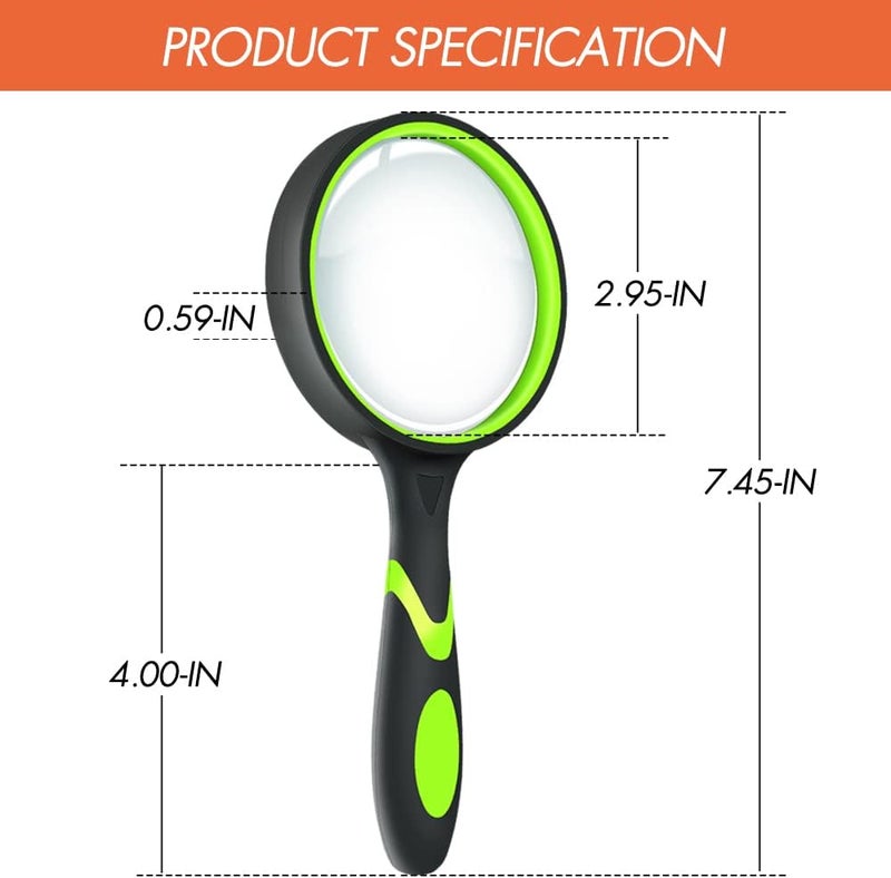 Leffis 3 Pack Magnifying Glass, 10X Non-Slip Handheld Reading Magnifier for Kids and Seniors, 75mm Magnifying Glass Lens for Reading, and Nature Exploration - Image 4